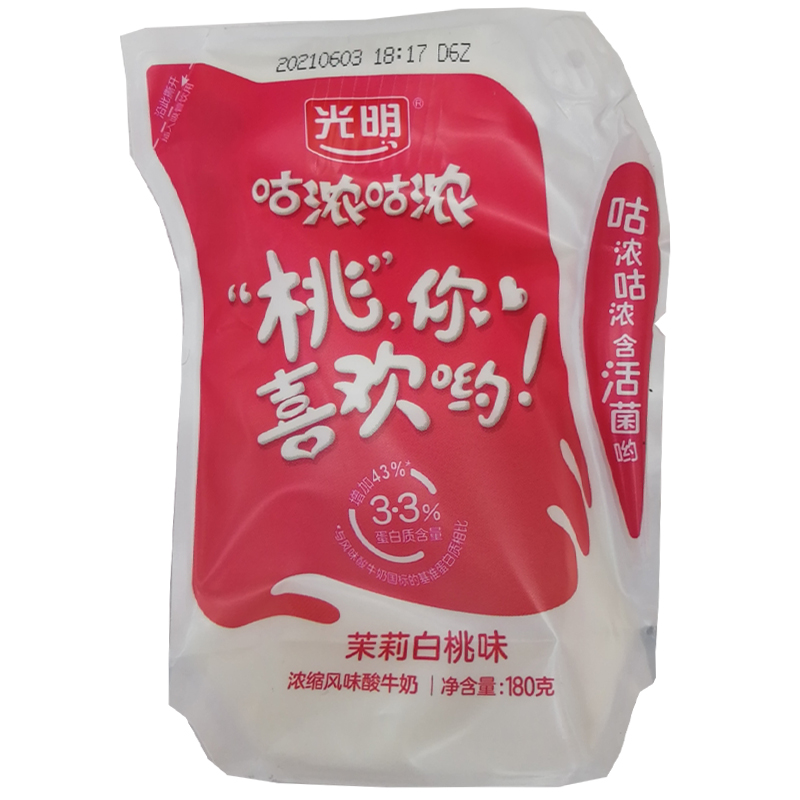 z光明咕浓咕浓轻巧包茉莉白桃味风味酸牛奶180克